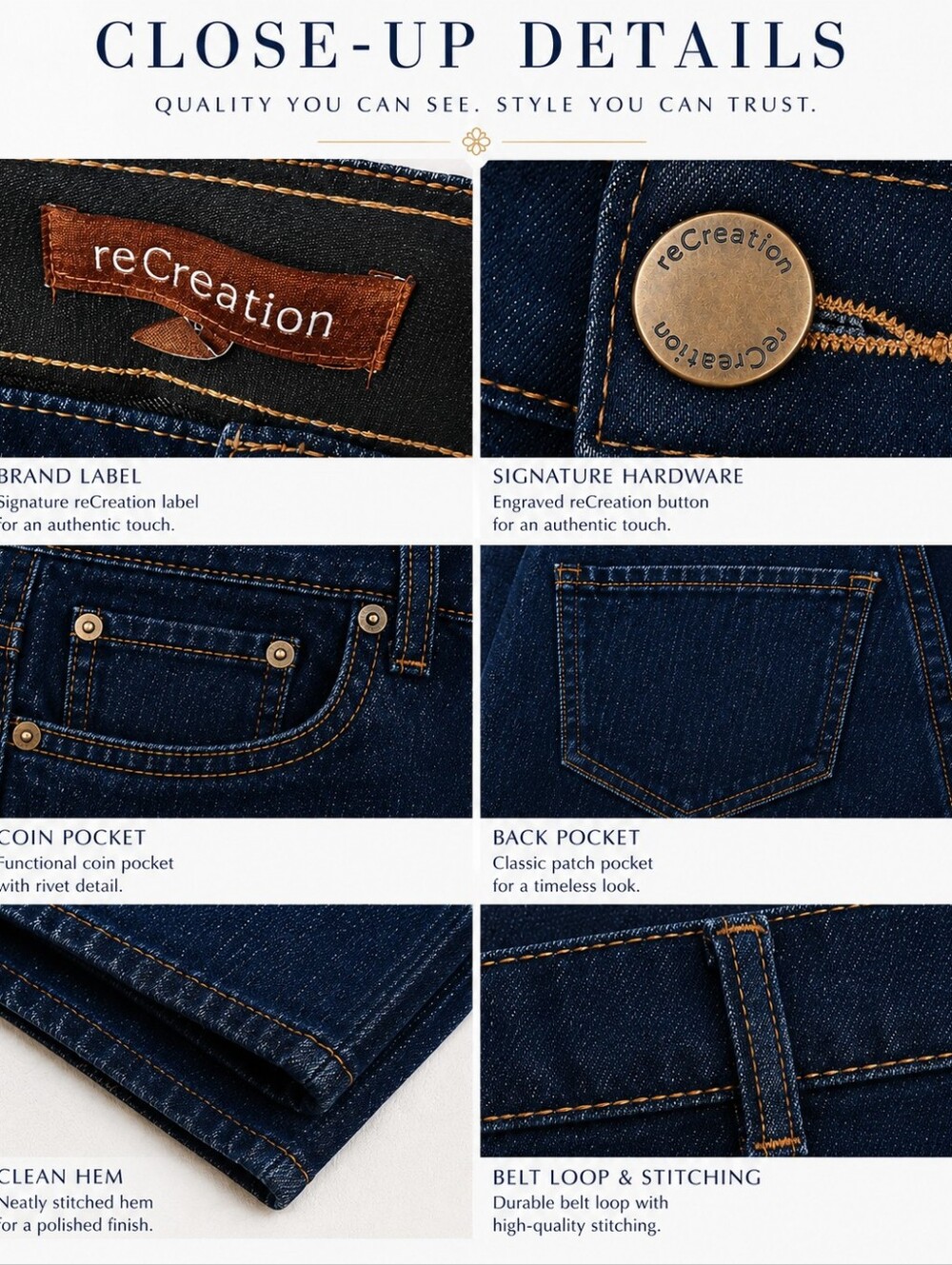reCreation Dark Wash Skinny Jeans Size 6 Mid Rise Stretch Denim Classic 5-Pocket - Picture 5 of 10